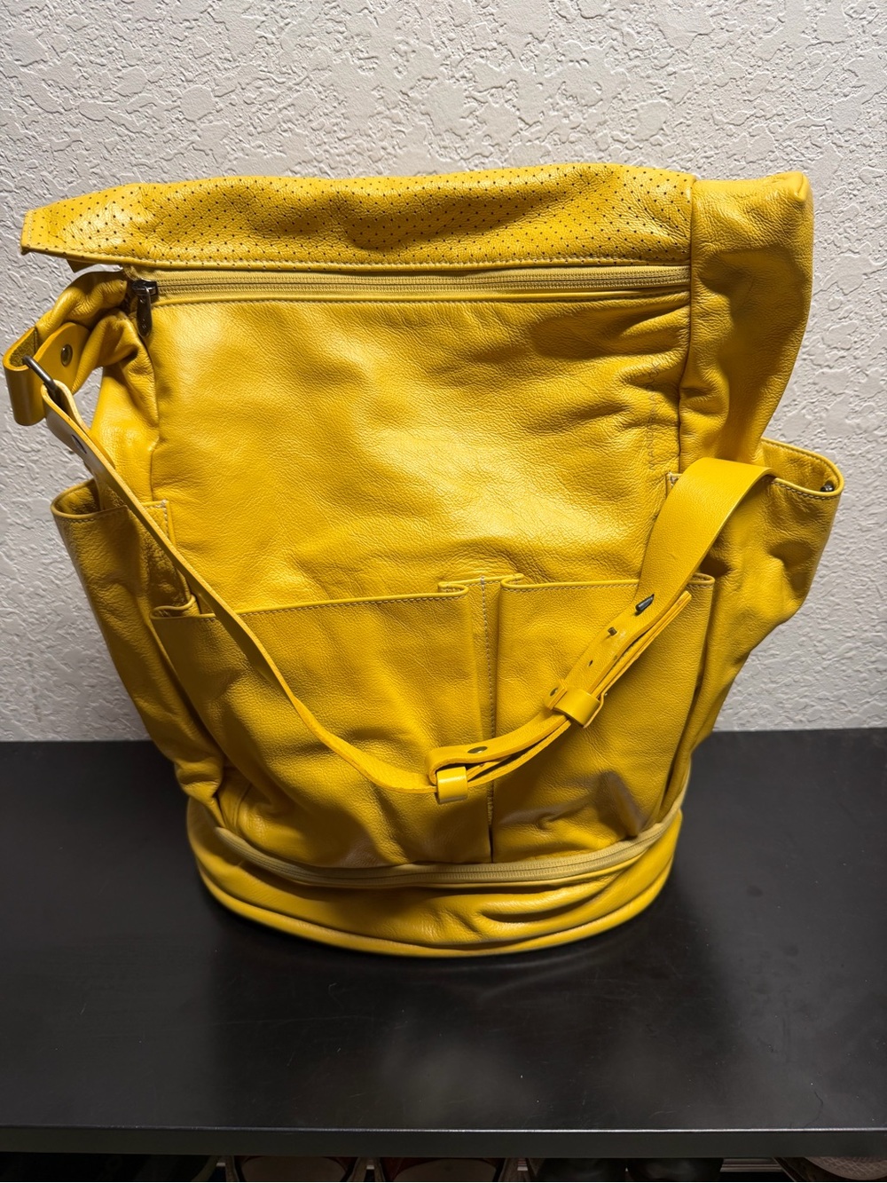 Yellow Leather Shoulder Tote Bag - Women